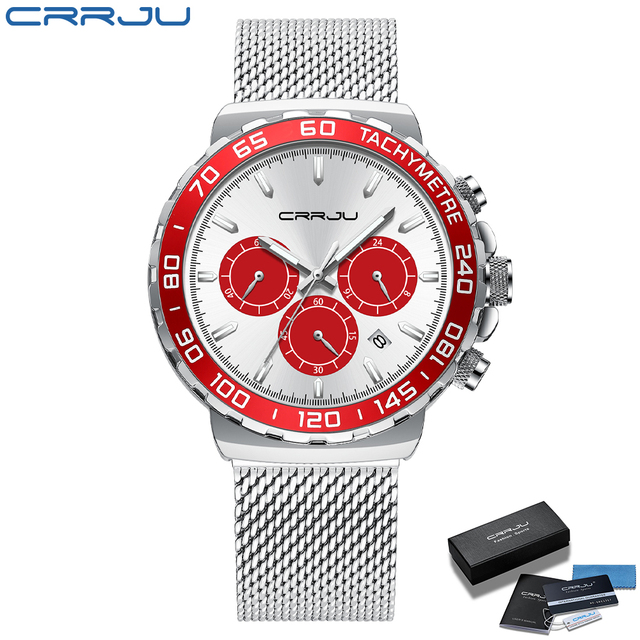 CRRJU Men's Watch Quartz 2022 New Japanese Chronograph Top Brand Water Resistant Stainless Wrist Watches With Date Relogio Masculino