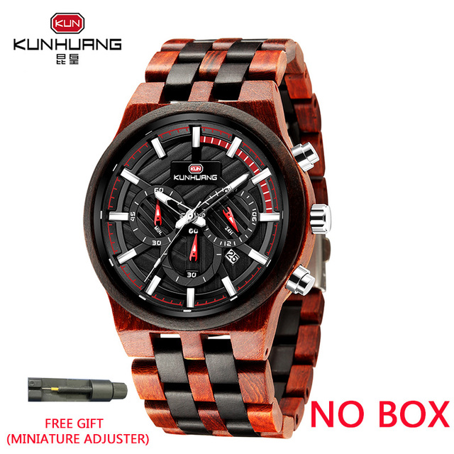 KUNHUANG Zebra Wood Men's Watch Luxury Brand Quartz Wrist Watches Wooden Gift Box Man Fashion Watch Dropshipping Herrenuhr