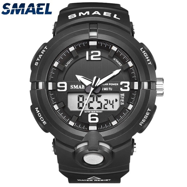 SMAEL Solar Power Men Sports Watches Waterproof LED Digital Watch Men Luxury Brand Electronic Mens Wrist Watch Relogio Masculino