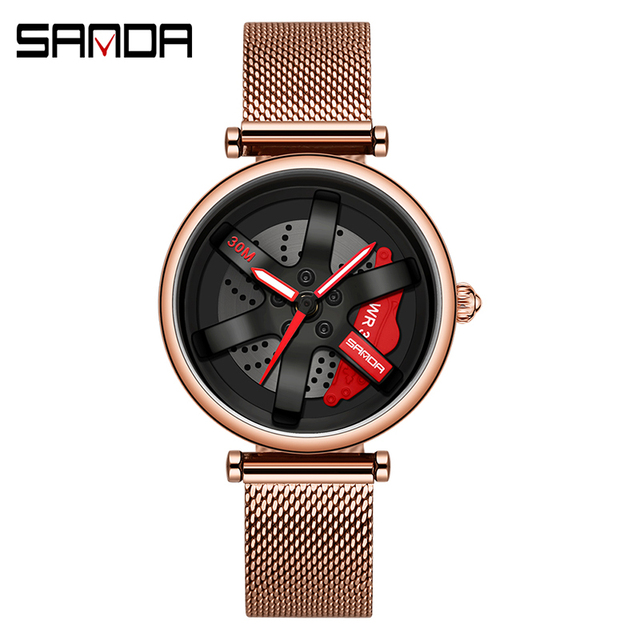 SANDA New Fashion Rotate Wheel Pattern Women's Watch Stainless Steel Waterproof Quartz Watch for Women Luxury Relogio Feminino