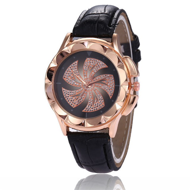 Popular windmill diamond inlaid women's quartz watch leisure bamboo style leather strap