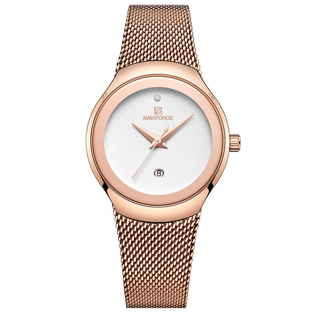 NAVIFORCE Luxury Women's Watches, Luxury Ladies Stainless Steel Watches Water Resistant Casual Rose Gold Quartz Band Watches