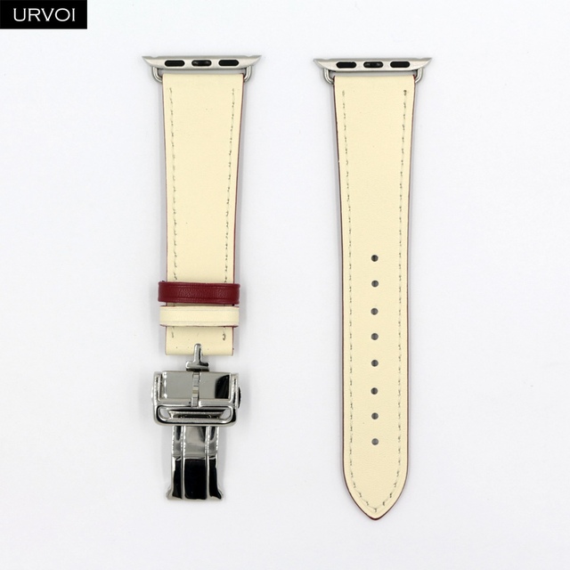 URVOI Deploy Buckle Strap for Apple Watch Series 7 6 SE 5 4 3 2 1 Strap for iwatch Strap Round Single Leather Watch Strap Swift