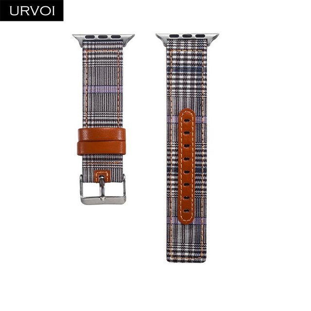 URVOI Canvas Strap for Apple Watch series 7 6 SE5 4 3 Swallow Pattern Grip Wrist Jean Strap for iwatch Classic Design Leather Back