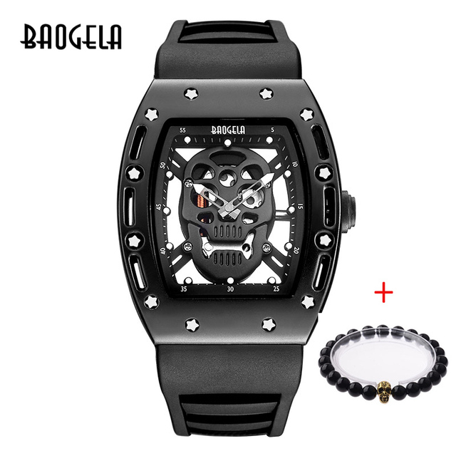 Baogela Pirate Skull Pattern Men's Watch Silicone Luminous Quartz Watches Military Wateproof Skeleton Wristwatch for Man 1612