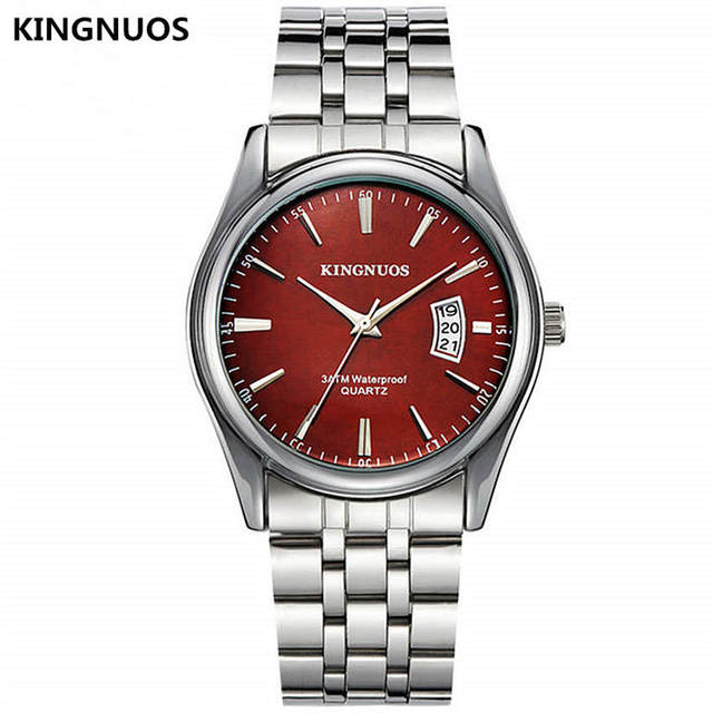 KINGNUOS - Men's Stainless Steel Watch, Water Resistant Sport Band, Quartz, with Calendar