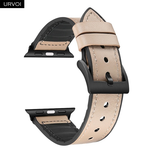 URVOI حزام ل أبل سلسلة ساعة 7 6 SE 5 4 3 2 1 حزام من الجلد سيليكون الظهر ل iwatch حزام تنفس 41 45 مللي متر مشبك أسود