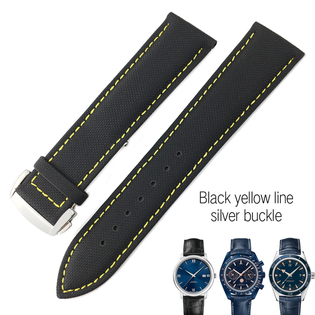 20mm 22mm Canvas Leather Down Watch Band 19mm 21mm Replacement For Omega 300 Planet Ocean Seiko Nylon Hamilton Strap