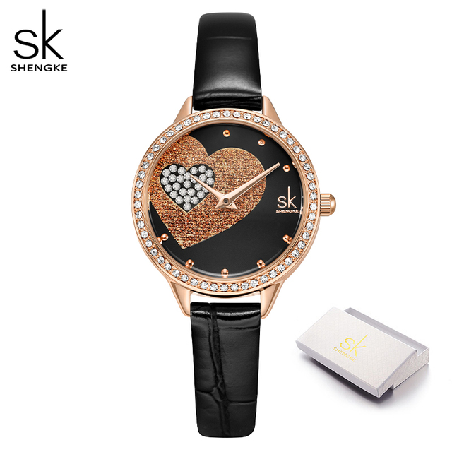 Quartz Watch for Women Luxury Fashion Leather Wristwatch Female Anniversary Gift Office Casual Shopping Rhinestone Heart Clock