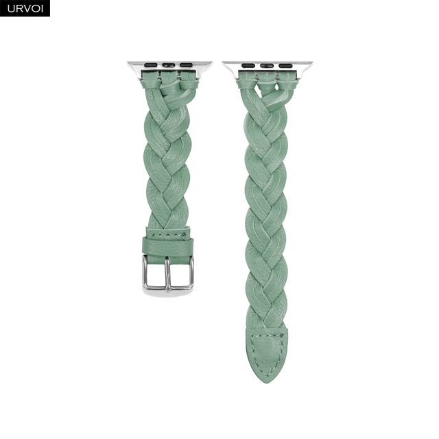 URVOI Braided Leather Strap for Apple Watch Series 7 6 SE 5 4 3 2 1 Woven Strap for iWatch Genuine Leather Classic Design Buckle