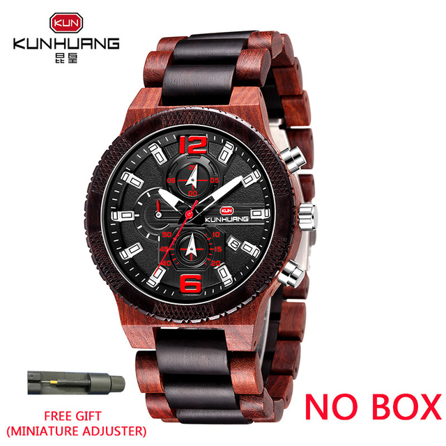 Kunhuang New Fashion Wooden Men's Watch Luxury Brand Multifunction Sports Mens Wristwatch Quartz Casual Relogio Masculino