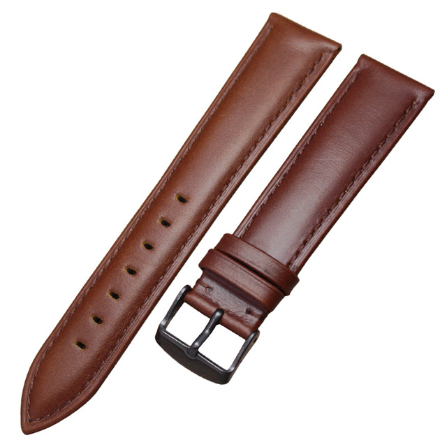 Cowhide Watch Band Bracelet 18 19 20 21 22 24mm Brown Black Women Men Soft Strap with Silver Pin Golden Buckle Watchband