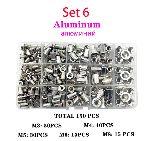 150pcs Rivet Nut Thread Insert Stainless Steel Rivet Nut Rivet Nut With Threaded Retainer Mechanical Tools Clamping Lever Rivet Nut Set