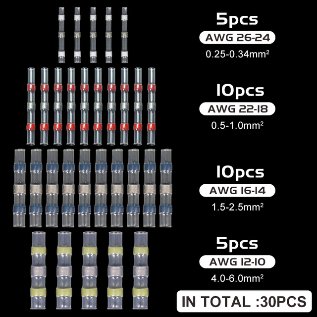 10-50pcs Insulator Welding Wire Connectors - Heat Shrink Welding Butt Connectors - Welding Connecting Kit - Marine Auto Insulated