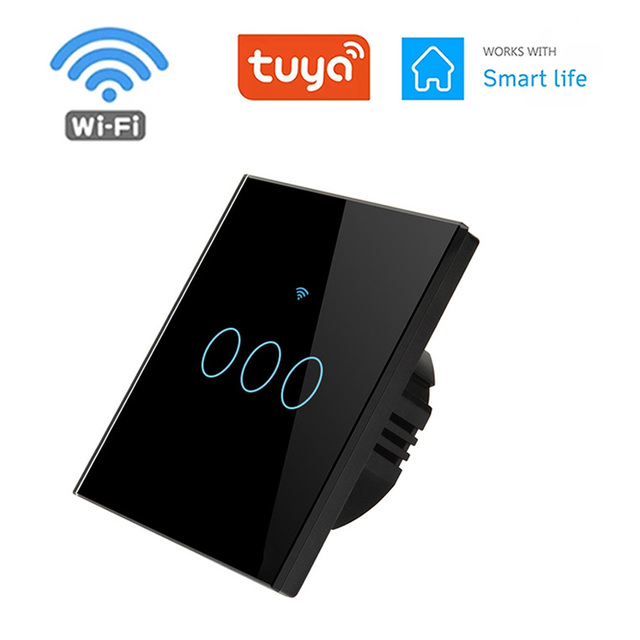 1 قطعة مفتاح اللمس الجدار 1/2/3 عصابة ، الاتحاد الأوروبي نوع WiFi الذكية الزجاج لوحة التبديل تويا App التحكم عن بعد ، والعمل مع أليكسا جوجل المنزل