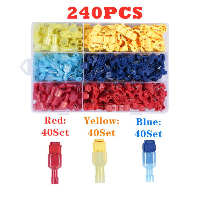 120/480pcs T-Tap Wire Connectors, Self Stripping Quick Splice Electrical Wire Terminals, Male Quick Cut Spade