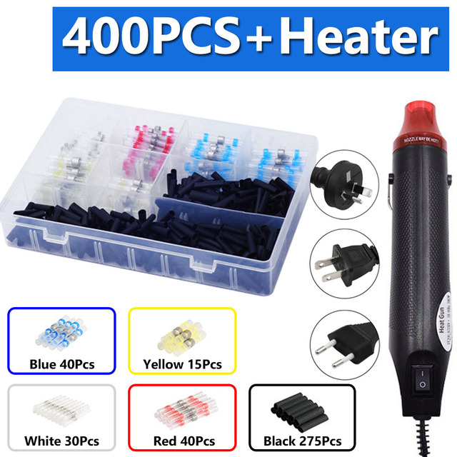 100/800pcs Heat Shrink Butt Terminals Crimp Terminal Solder Seal Waterproof Electrical Wire Twisting Cable Kit With Mini Heat Gun