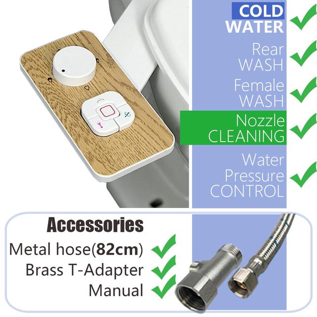 Beveler Attachment Toilet Seat Bidet Sprayer Ultra Slim Self Cleaning Non Electric Muslim Arabic Shattaf Dual Butt Cleaner