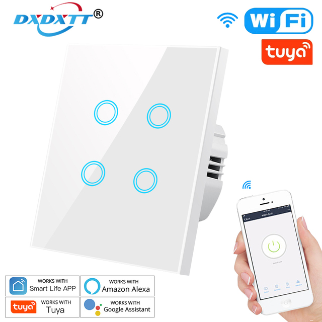 DXDXTT Alexa WiFi Smart Switch Tuya No Neutral EU Standard Touch Switches Smart Life 220V Work with Google Home Voice Control