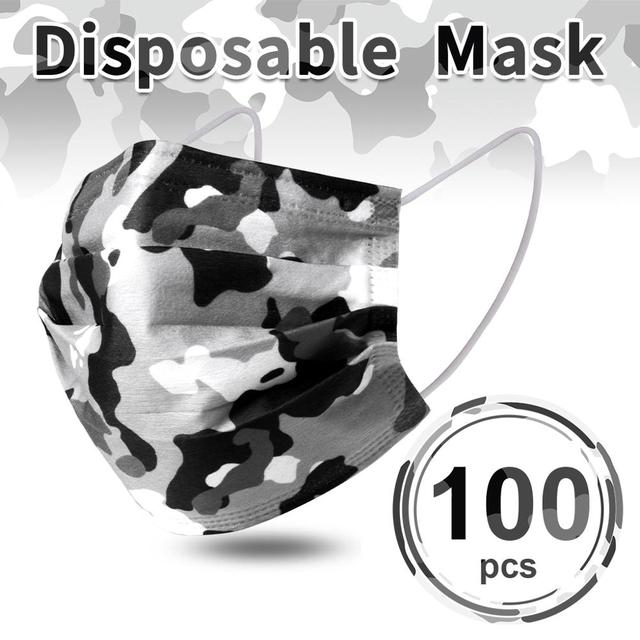 Camouflage disposable face mask 3 ply filter earbuds 100pcs protective face cover masque surgical mascarillas desechables