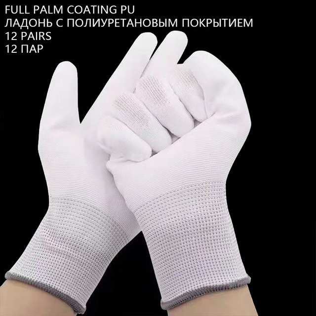 12 Pairs Anti-Static Cotton Work Gloves Thin Wear-Resistant Professional Mesh Construction Gloves PU Coated Anti-Slip Construction Gloves Woodworking Household Ladies Black