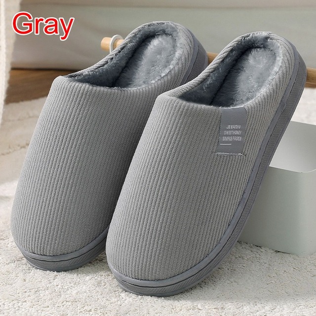 Men Slippers Solid Color Autumn And Winter Home Slippers For Men Warm Indoor Beadroom Slides Men Stripe Cotton Slippers