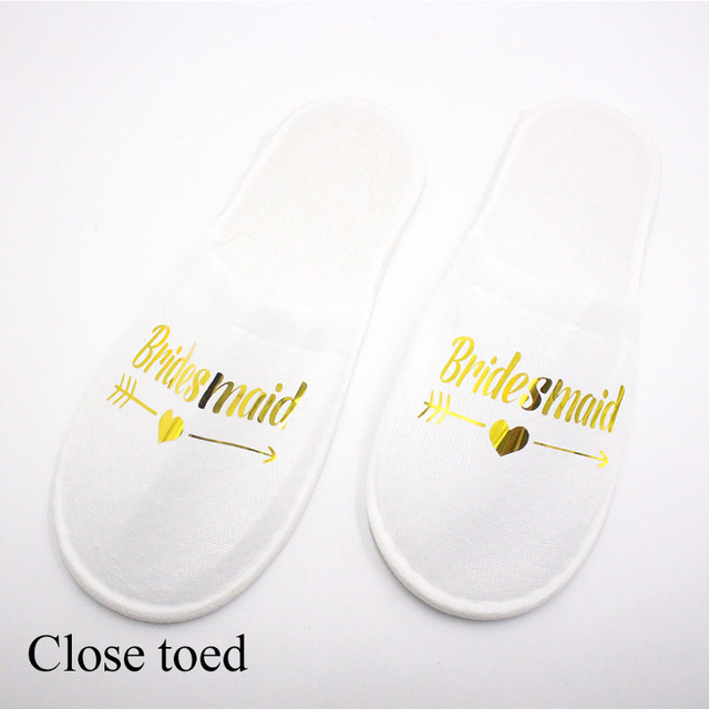 Guest Slipper Hotels Wedding Party Maid of Honor Bridesmaid Slippers Hotel Travel Spa Shoes New Gold Glitter Letter Flip Flop