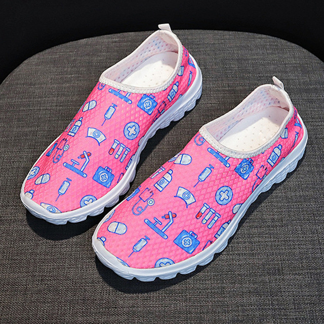 Rimocy Nursing Shoes Women Print Breathable Sneakers Woman Slip On Light Non-slip Flats Ladies Soft Bottom Casual Sneakers