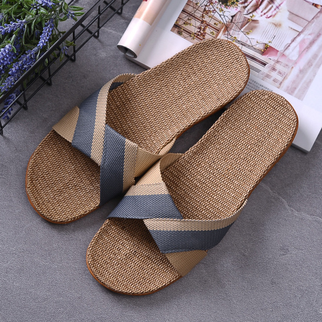 New Summer Linen Home Slippers Women 35-45 Plus Size Beach Flip Flops Non-slip Unisex Family Female Male Linen Slippers