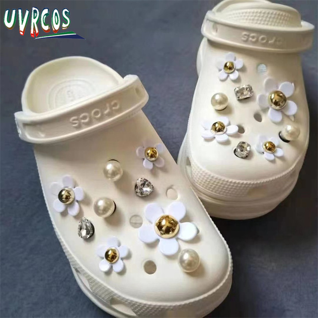 1 Set Handmade DIY Crocs Charms Bling JIBZ Buckle Rhinestone Accessories Metal Chain Clog Garden Shoe Decoration Girls 지지