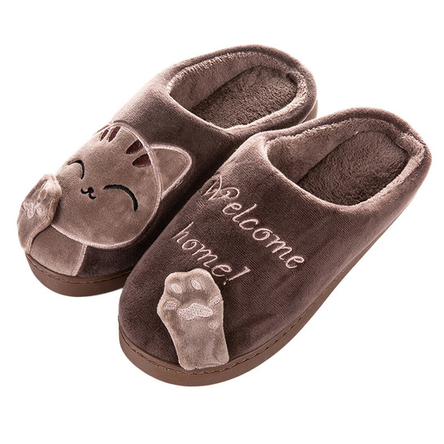 Winter Women Slippers Cartoon Lucky Cat Shoes Fluffy Plush Warm Non-slip Cotton Slippers Home Indoor Couple Fashion Shoes Female