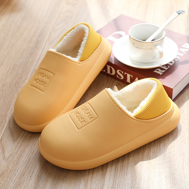 2021 winter women slippers eva waterproof warm plush home shoes ladies non-slip indoor soft sole cotton slides couple shoes