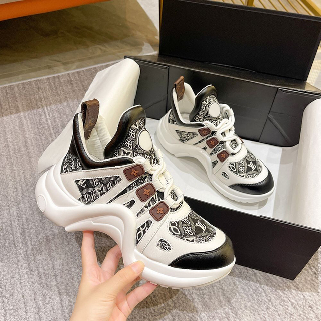 Fashion Mixed Colors Dad Shoes Real Leather Round Toe Lace-up High Top Casual Shoes Woman Height Increasing Lady Shoes