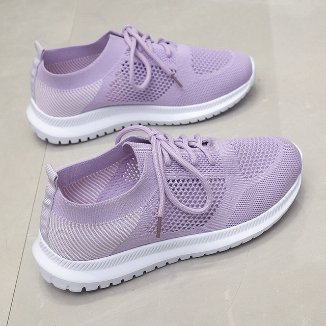 2022 spring sneakers women knitting soft vulcanized flat shoes platform lace-up mesh comfortable ladies casual shoes