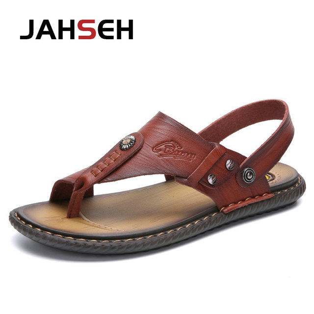 New Arrival Leather Men Sandals Summer Slip On Leisure Beach Shoes Fashion Outdoor Men Sandals High Quality Slippers Size 47