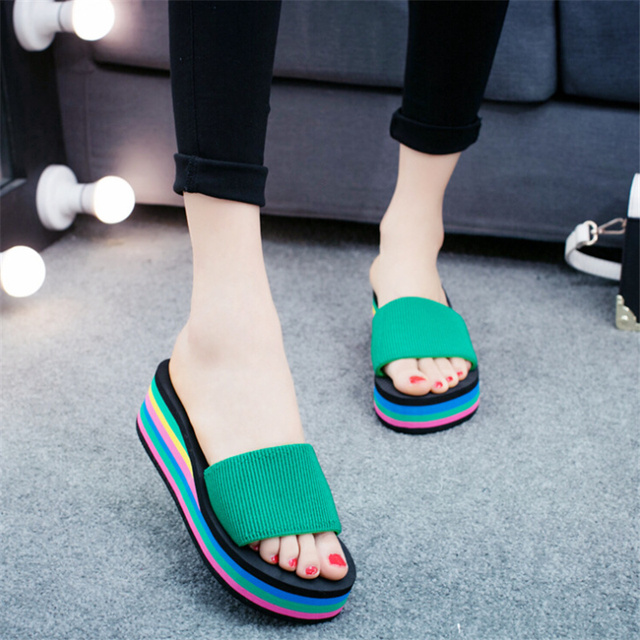 2022 summer ladies sandals slippers thick sole bathroom slippers wedge beach flip flops high heels beach slippers