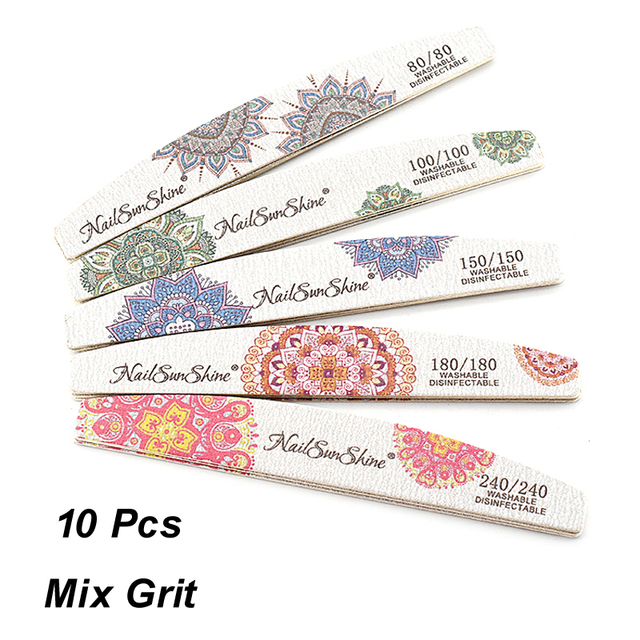 10pcs Print Flower Nail Files Gray Sandpaper Wooden Manicure File 80 100 150 180 240 Grit Professional Boat Sanding Nails Tools