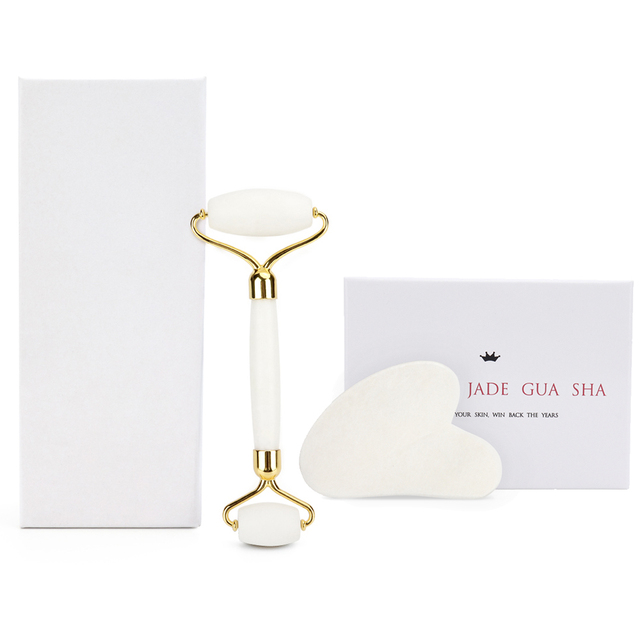 White Jade Roller Gua Sha Set White Jade Massager Anti Aging Eye Puffiness Wrinkle Skin Care Facial Massage Eyes Slimming