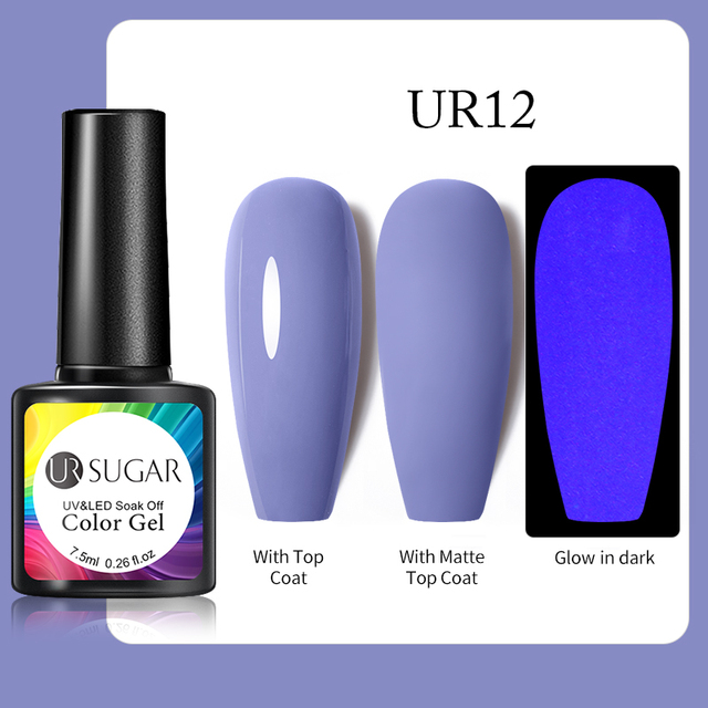 ur sugar 7.5ml luminous gel nail polish glow in the dark color semi permanent soak off uv varnish gel fluorescent nails art