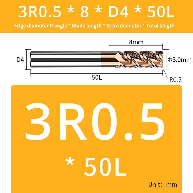 AUG Tool Corner Radial End Mill CNC R Bull Nose Milling Cutter Tungsten Carbide Steel Metal Router Tool R0.5 R1 4 Flutes