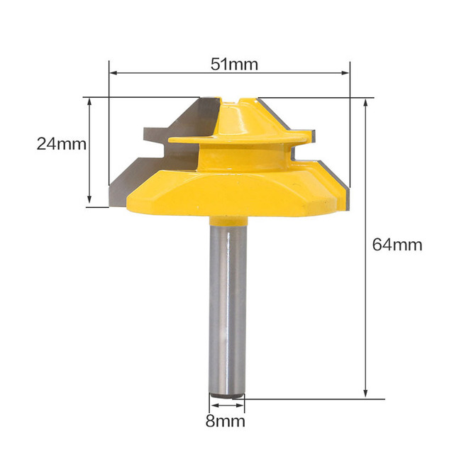 1/2" 1/4" 8mm Shank 45 Degree Lock Miter Router Bit 8*1-1/2 8*1-3/8 Tenon End Cutter Milling Tools for Woodworking