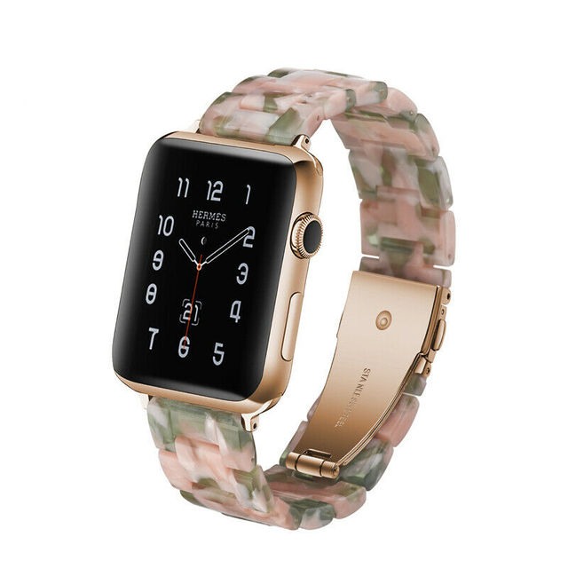 Replacement Resin Tortoise Shell Lines Watch Strap Bracelet For Apple Watch Series 5/4/3/2/1 42mm 44mm 38 and 40mm Leopard Print