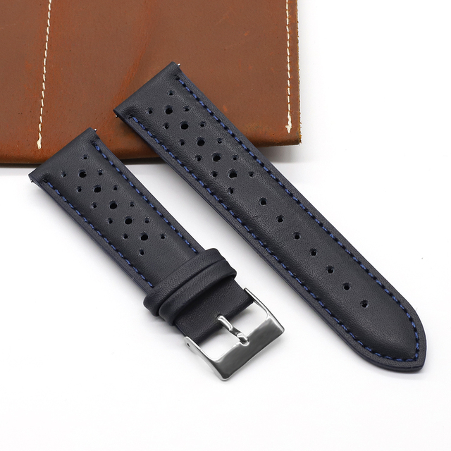 Handmade watch strap 18mm 19mm 20mm 22mm leather strap black brown blue breathable porous watches #C