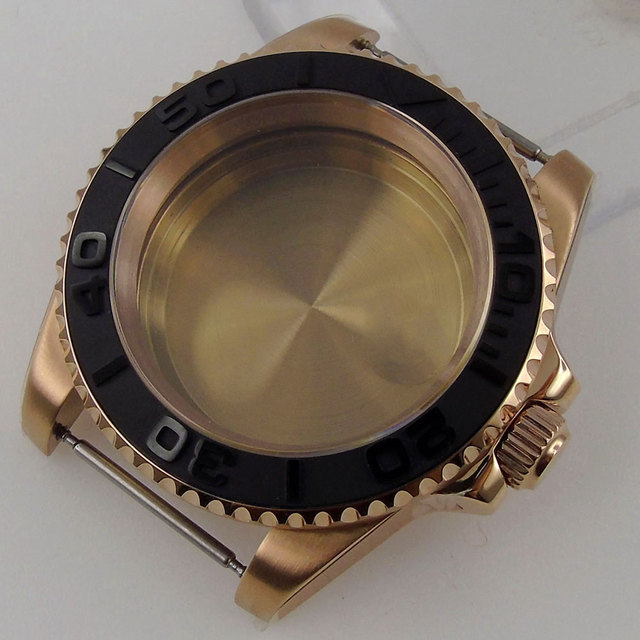 40mm Rose Gold/Black Plated Sapphire Watch Fit NH35 NH36/Myota 8215 821A/ETA 2836 2824/DG2813/ST1612 10BAR/5BAR Cyclops