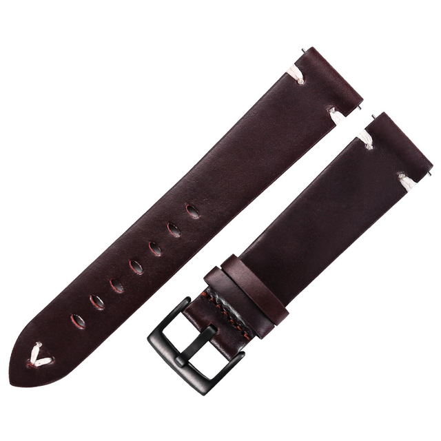 Leather Watchband Black Dark Brown Oil Wax Leather Italian Watch Strap 18mm 20mm 22mm Quick Release Handmade Cowhide Watch Strap