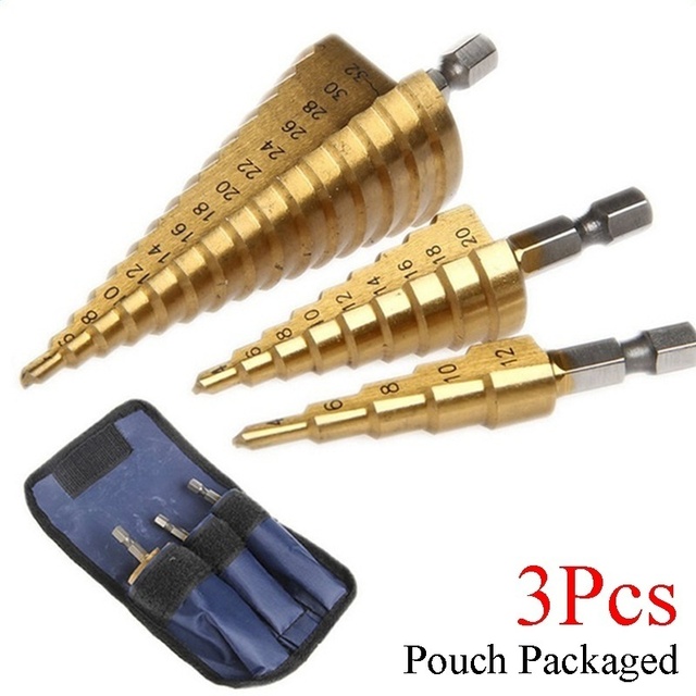 3pcs HSS Titanium Coated Step Drill Bit 4-12 4-20 4-32 Drill Power Tools Metal High Speed ​​Steel Wood Hole Cutter Cone Drill