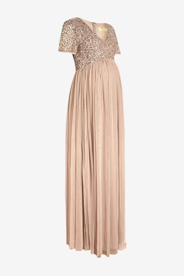 Maya Maternity Delicate Sequin Cap Sleeve Maxi Dress