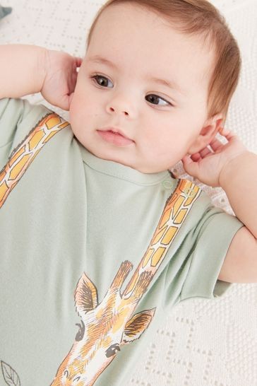 FatFace Baby Green Crew Giraffe Romper