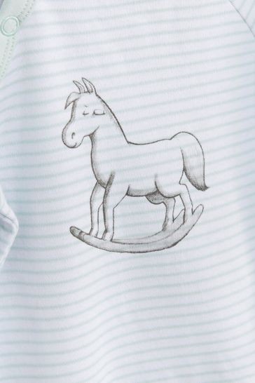 The Little Tailor Blue Stripe Jersey Rocking Horse Sleepsuit