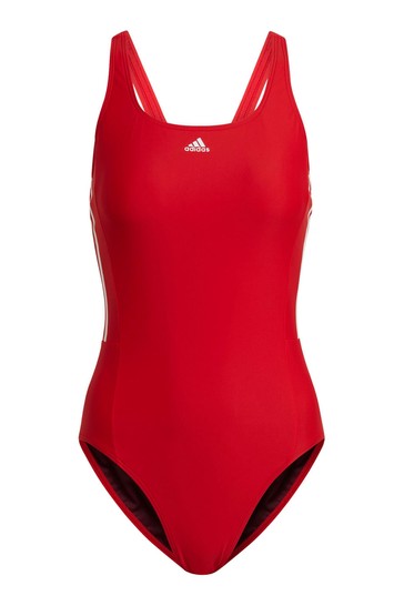 adidas Red 3 Stripe Swimsuit